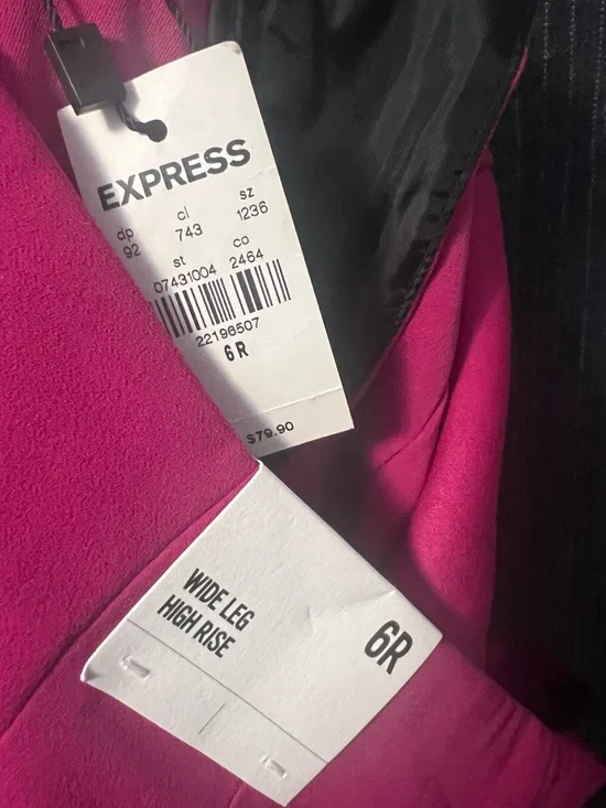 EXPRESS Wide Leg High Rise Pants - Hot Pink - Picture 3 of 3